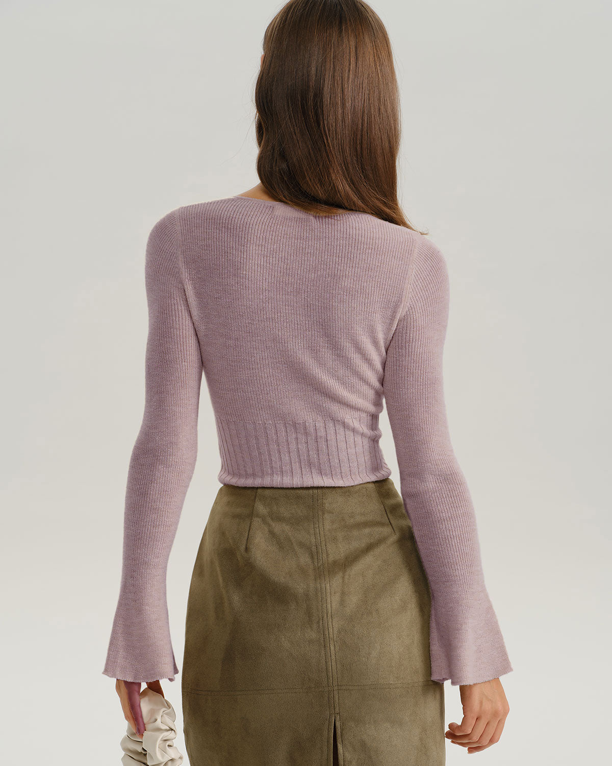 Purple Ribbed Knit Bell Sleeve Tee