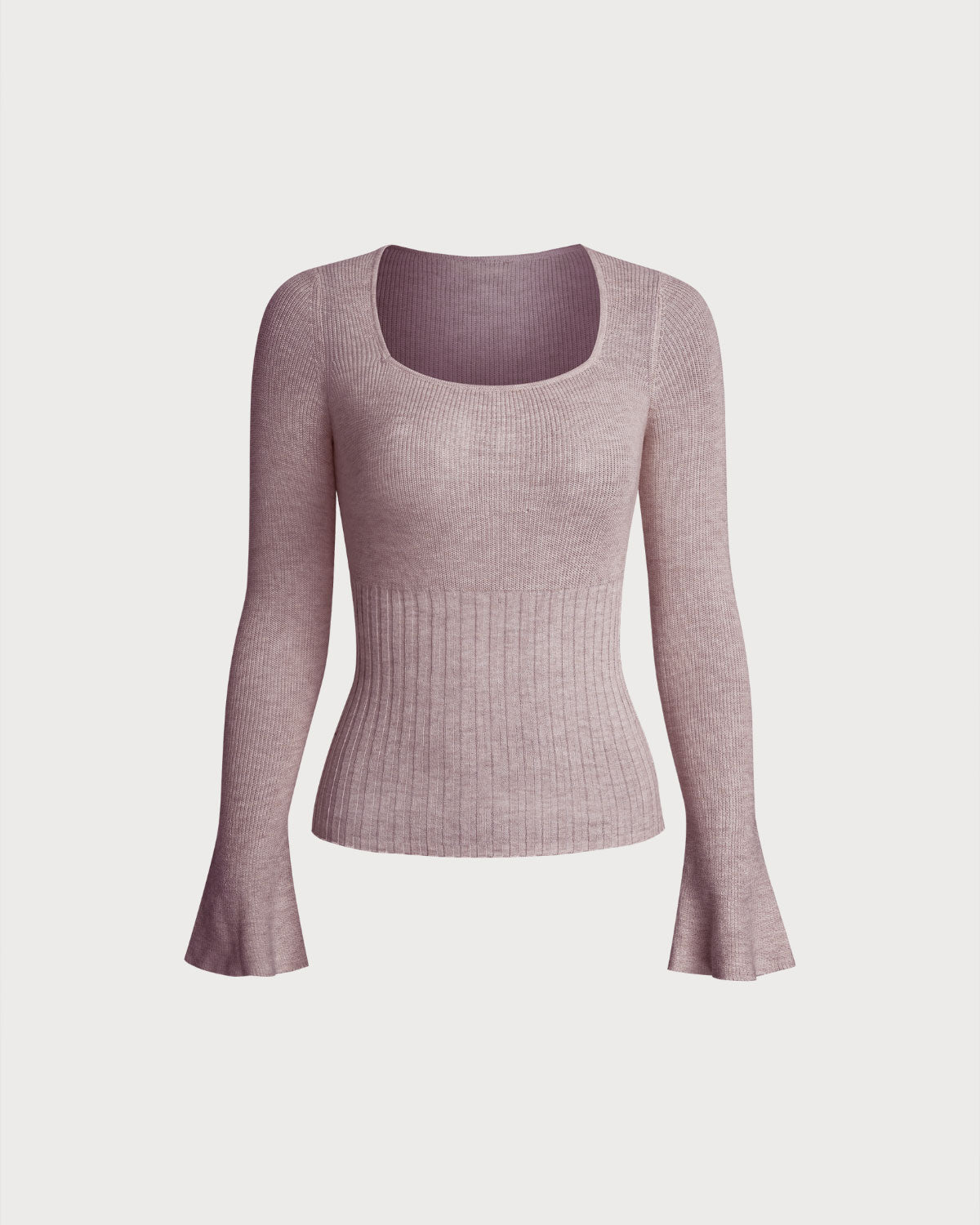 Purple Ribbed Knit Bell Sleeve Tee
