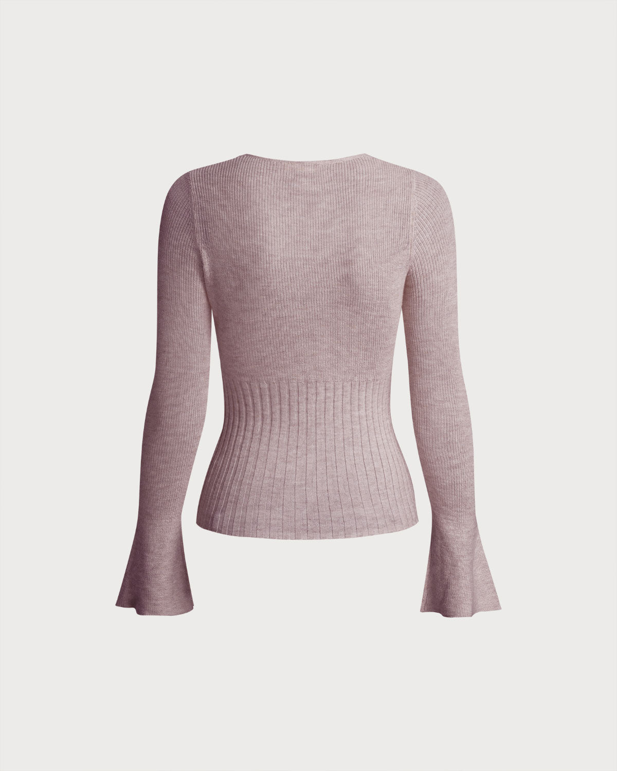 Purple Ribbed Knit Bell Sleeve Tee