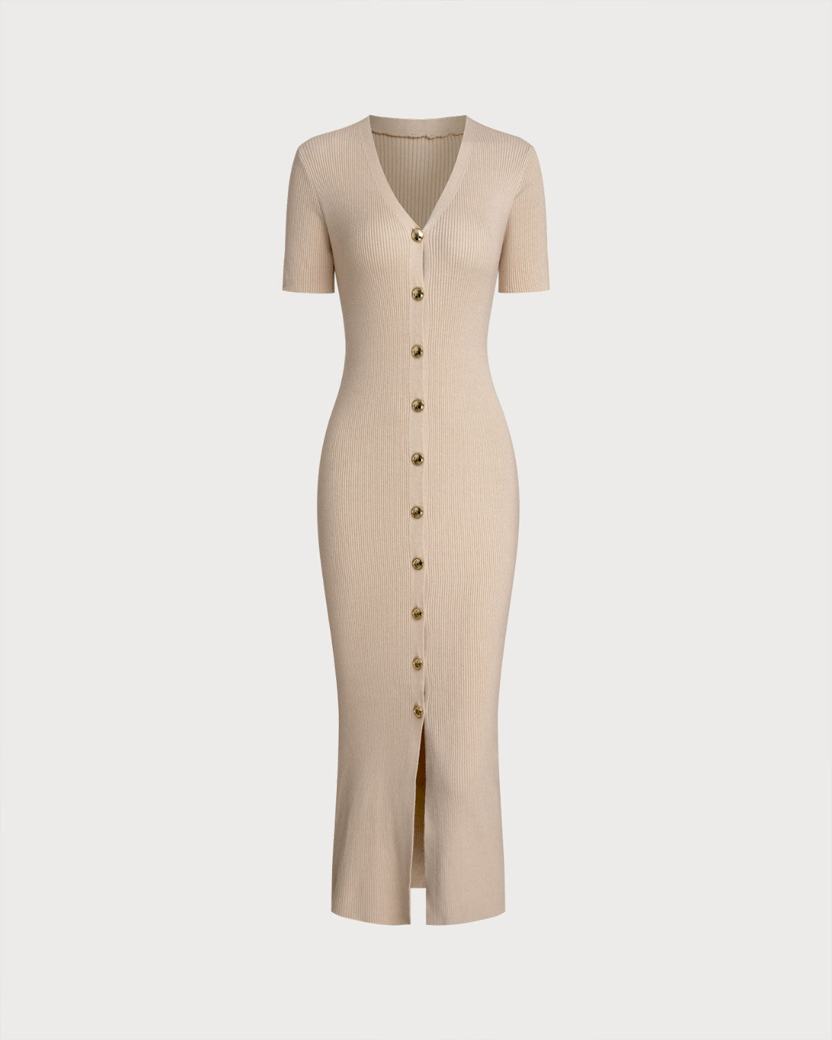 Apricot V Neck Bodycon Sweater Dress